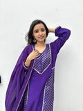 Purple Crepe Suit with Brocade Detailing